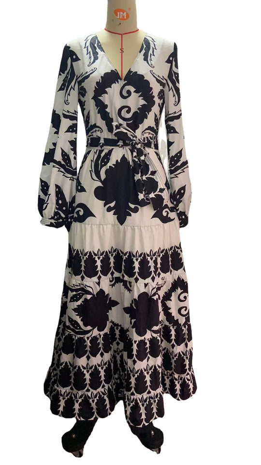 Damen Maxikleid mit floralem Druck und Bindegürtel EB