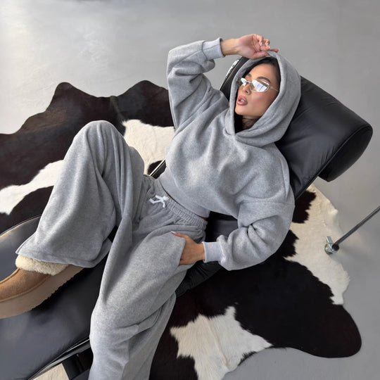 Damen Crop-Hoodie und Jogginghose Set EB