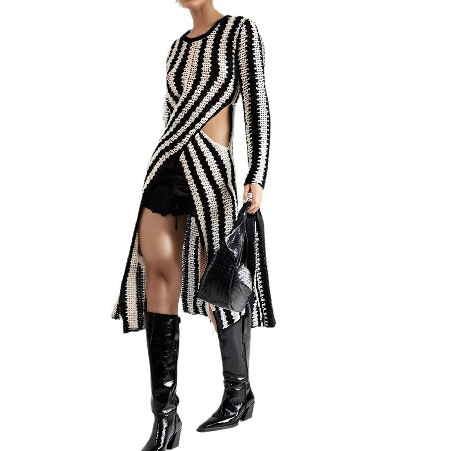 Damen Designer-Strickkleid mit asymmetrischem Schnitt und grafischem Muster EB