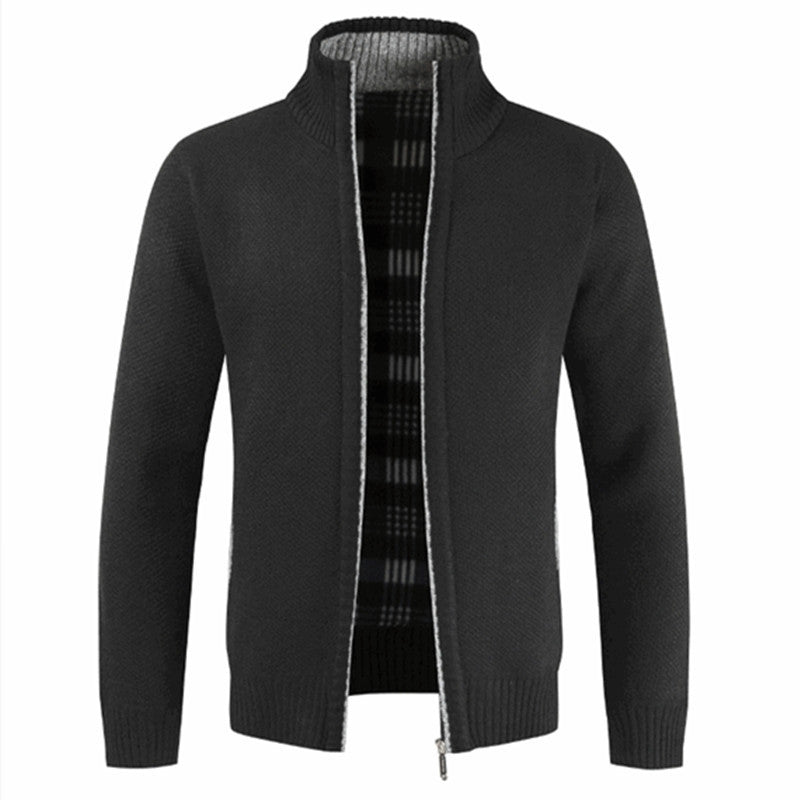 Herren Strickjacke mit hohem Kragen und plüschigen Innenfutter EB