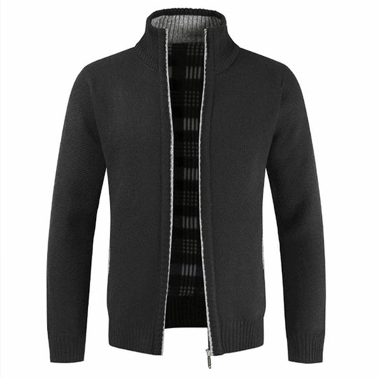 Herren Strickjacke mit hohem Kragen und plüschigen Innenfutter EB