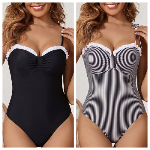 Damen Einteiliger Badeanzug mit floralem Bustier-Design und eleganter Rüsche EB
