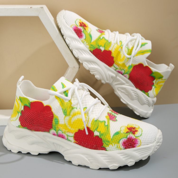 Damen modische Sneakers mit floralem Design und atmungsaktiver Textiloberfläche EB
