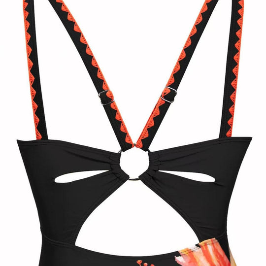 Damen Einteiliger Badeanzug mit floralem Design und geschmackvollem Bindeträgersystem EB