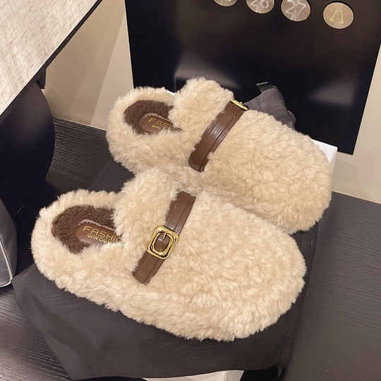 Damen Flauschige Hausschuhe mit elegantem Schnallenverschluss EB