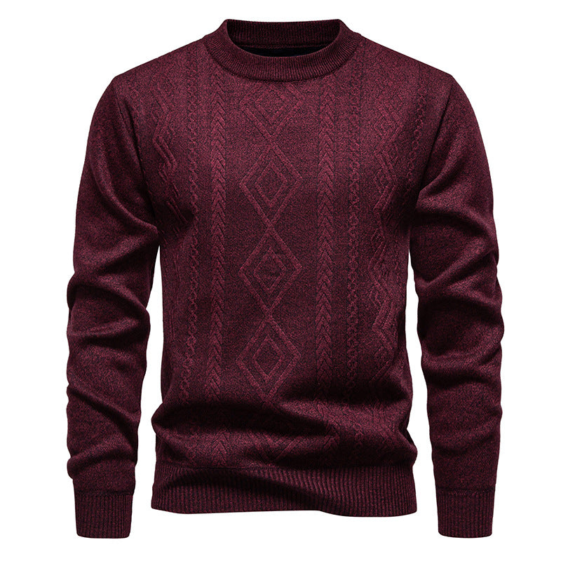 Herren nan gestrickter Rundhalspullover mit Rautenmuster und feinem Strukturstrick EB