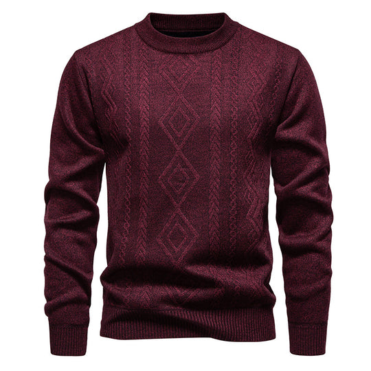 Herren nan gestrickter Rundhalspullover mit Rautenmuster und feinem Strukturstrick EB