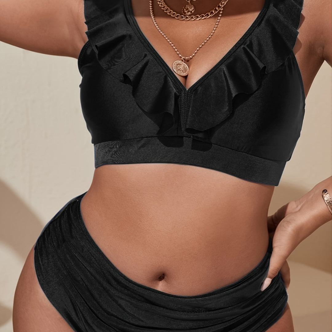 Damen Bikini Oberteil mit raffiniertem Rüschendesign und hohem Bund EB