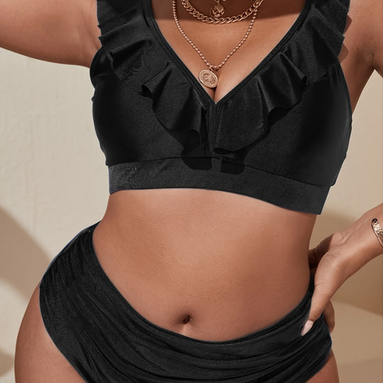 Damen Bikini Oberteil mit raffiniertem Rüschendesign und hohem Bund EB