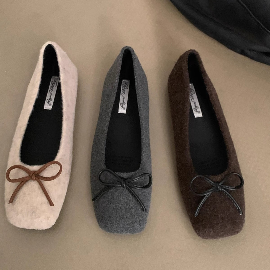 Damen filigrane Ballerinas aus weichem Filz mit dekorativem Schleifenakzent EB