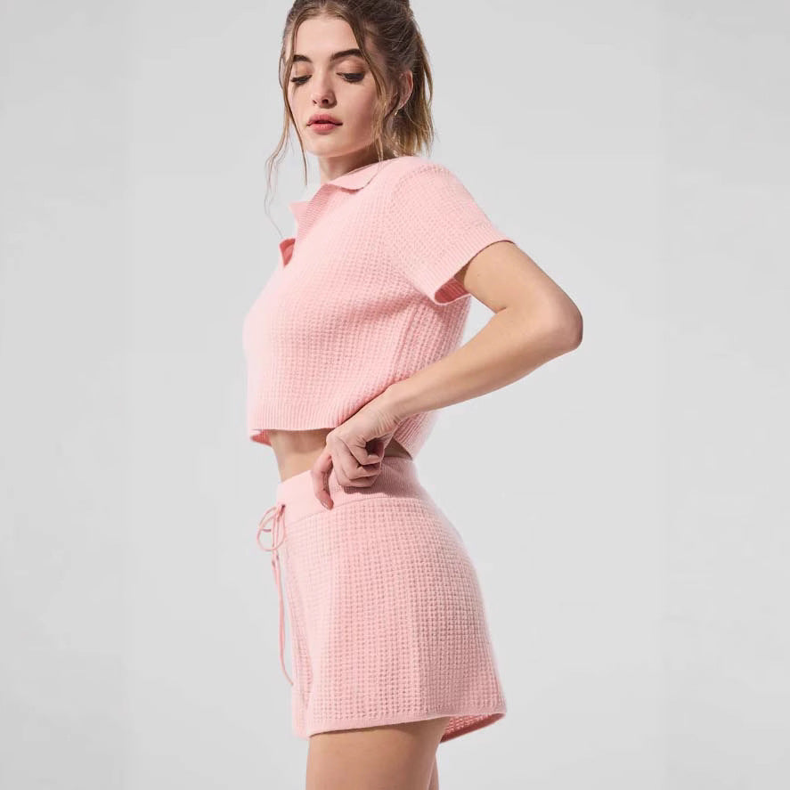 Damen Kurzarm Poloshirt und Shorts Set EB