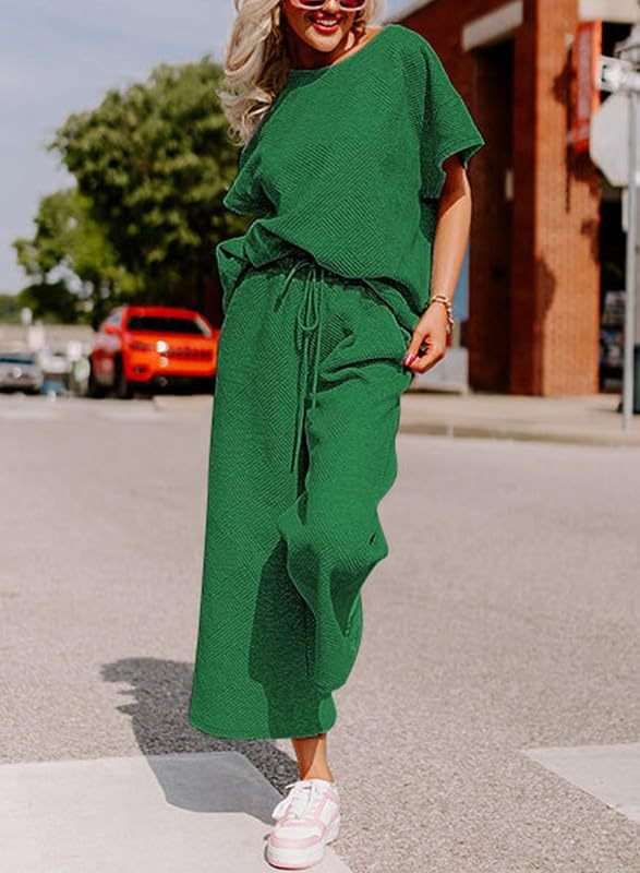 Damen lässiges Jumpsuit-Set aus weichem Material mit elastischem Bund und weit geschnittenen Beinen EB