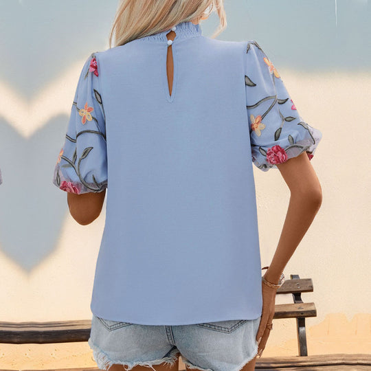 Damen Bluse mit floralen Spitzenärmel EB