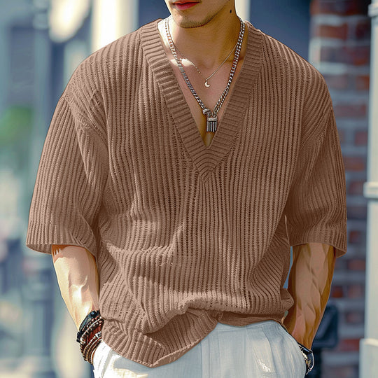 Damen V-Ausschnitt Oversize-Shirt aus strukturiertem Baumwollmaterial EB
