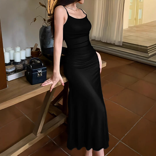 Damen langes Wickelkleid mit eleganter Silhouette und spaghettiträgen EB