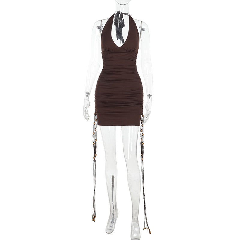 Damen Figurumspielendes Minikleid mit tiefem V-Ausschnitt und auffälligen Kettenakzenten EB