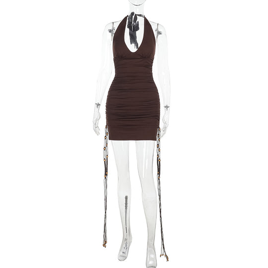 Damen Figurumspielendes Minikleid mit tiefem V-Ausschnitt und auffälligen Kettenakzenten EB
