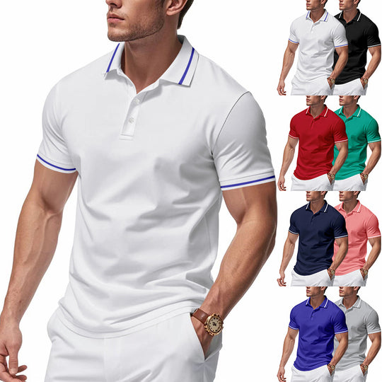Herren nan atmungsaktives Interlock-Poloshirt mit Kontrast-Tipping, kurzer Knopfleiste und schmaler Silhouette EB