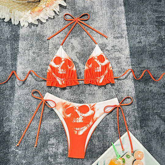 Damen Triangel-Bikini mit trendy Skelett-Motiv EB