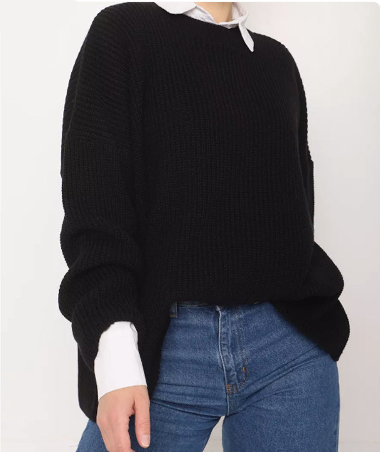 Damen Lässiger Grobstrickpullover mit weiten Ärmeln und modernem Schnitt EB