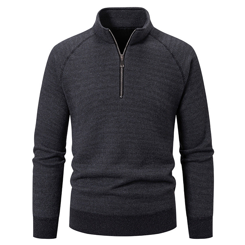 Herren Hochkragen Pullover mit Reißverschluss und strukturierter Oberfläche EB