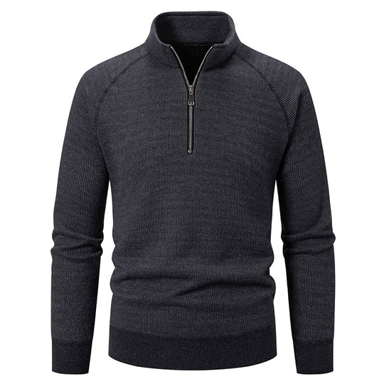 Herren Hochkragen Pullover mit Reißverschluss und strukturierter Oberfläche EB
