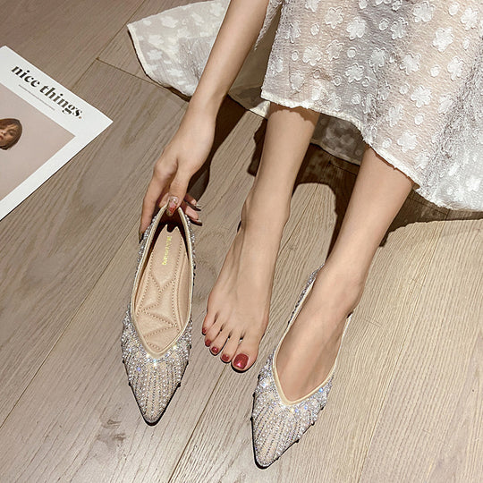 Damen Ballerinas mit funkelnden Perlen- und Strassdetails EB