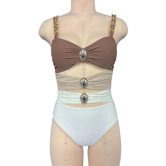 Damen Einteiler Badeanzug mit stilvollem Wickeldesign und modischen Akzenten EB