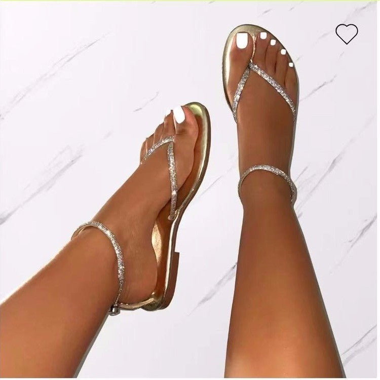 Damen Glamouröse Zehentrenner-Sandalen mit funkelnden Strass-Elementen EB