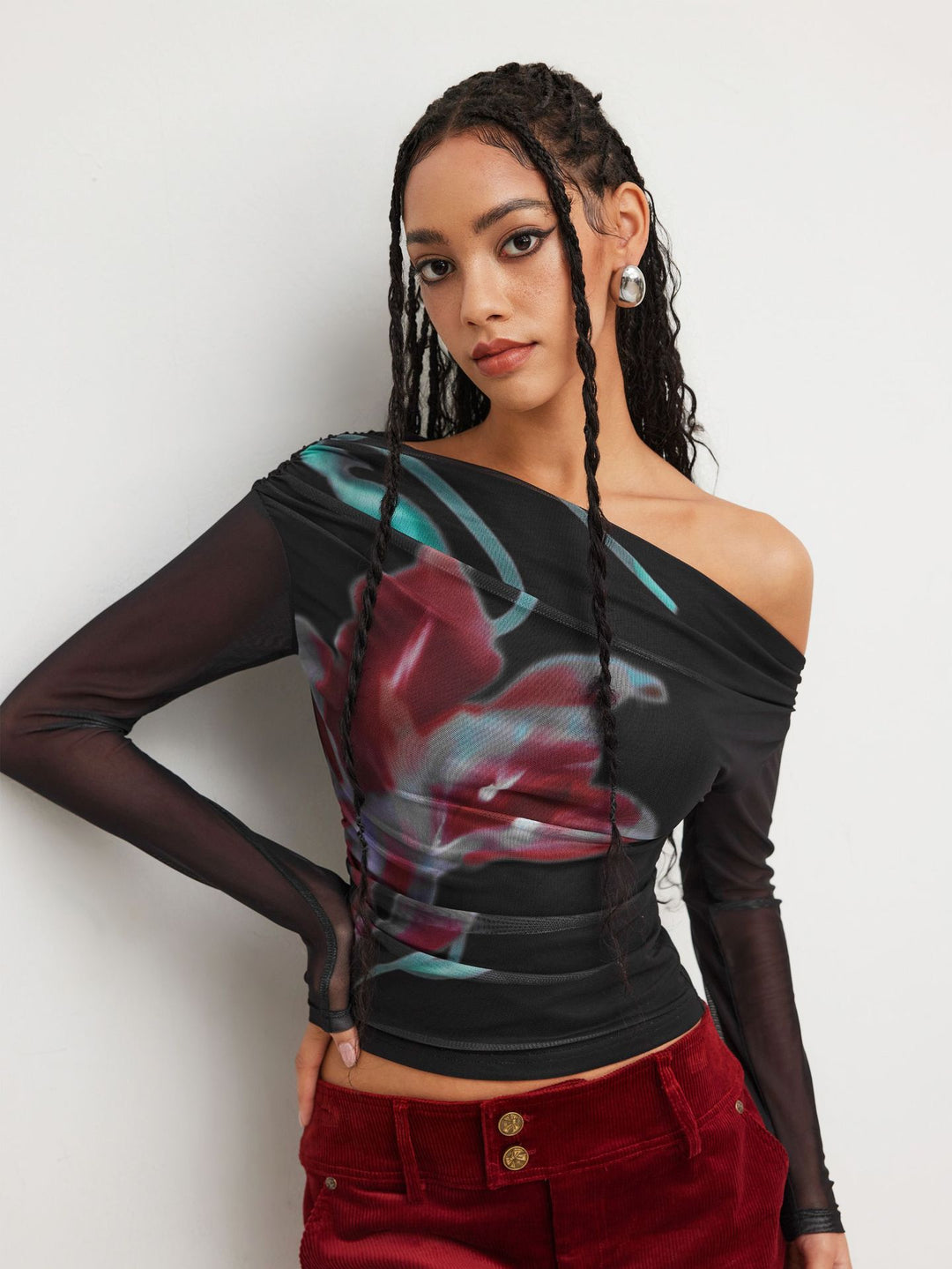 Damen Trendy Shirt mit transparenten Ärmeln EB