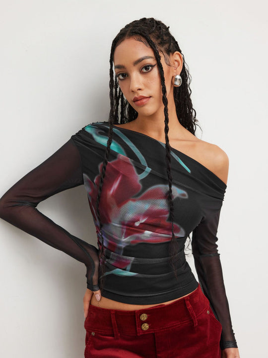 Damen Trendy Shirt mit transparenten Ärmeln EB