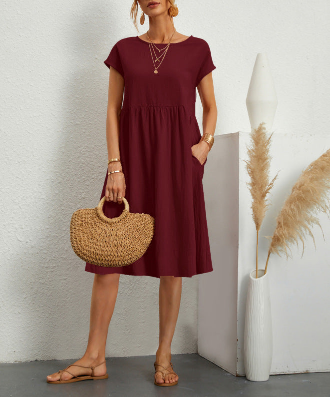 Damen Freizeitleinenkleid mit leichtem Schnitt und Taschen EB