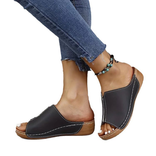 Damen Offene Komfort‑Mules mit gepolstertem Fußbett und Korkoptik‑Plateau EB
