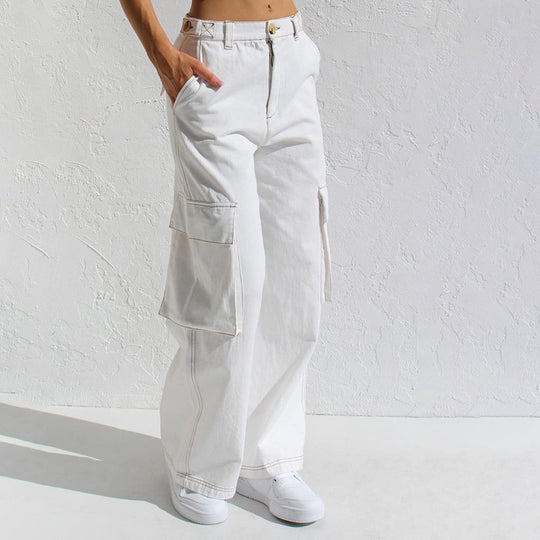 Damen Cargo-Hose mit weitem Bein und praktischen Taschen EB
