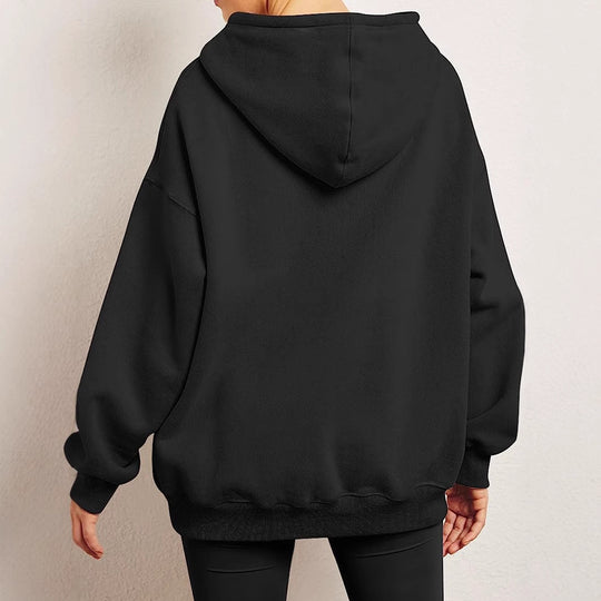 Damen nan Oversize-Kapuzenpullover mit verlängertem Rückenteil, innen angerautem Fleece und Kängurutasche EB