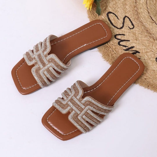 Damen Glamouröse Strandsandalen mit funkelndem Riemendesign EB
