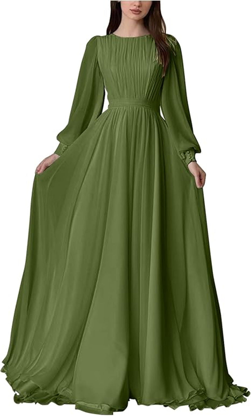 Damen Maxi-Party Kleid mit langen fließenden Ärmeln und Spitzenakzenten EB