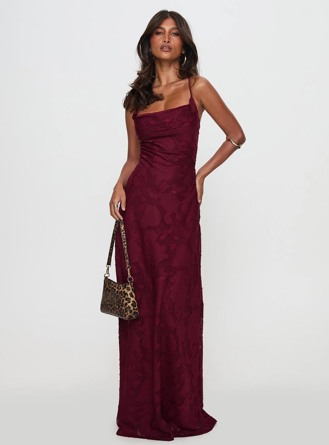 Damen Elegantes Abendkleid mit floralem Spitzenmuster und Spaghettiträgern EB