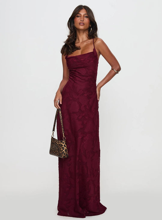 Damen Elegantes Abendkleid mit floralem Spitzenmuster und Spaghettiträgern EB