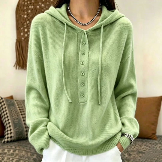 Damen Kapuzenpullover aus weichem Feinstrick mit Knopfleiste und relaxed Fit EB