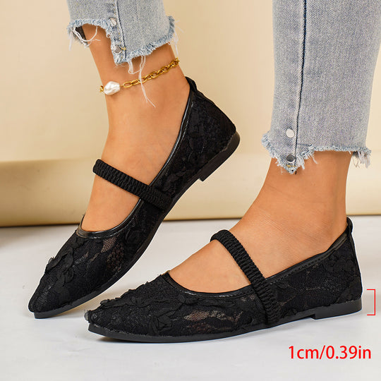 Damen Ballerinas mit floralem Spitzendesign und elastischem Riemen EB