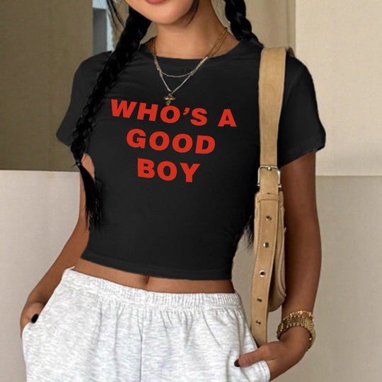 Damen Crop-T-Shirt mit kreativem Print und figurbetontem Schnitt EB