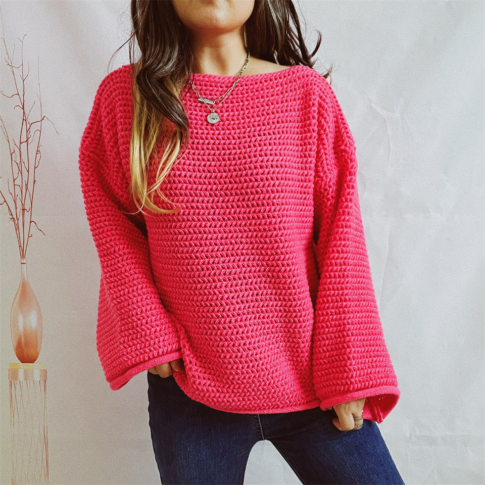Damen Grobstrickpullover mit weitem Schnitt und lässigen Ärmeln EB