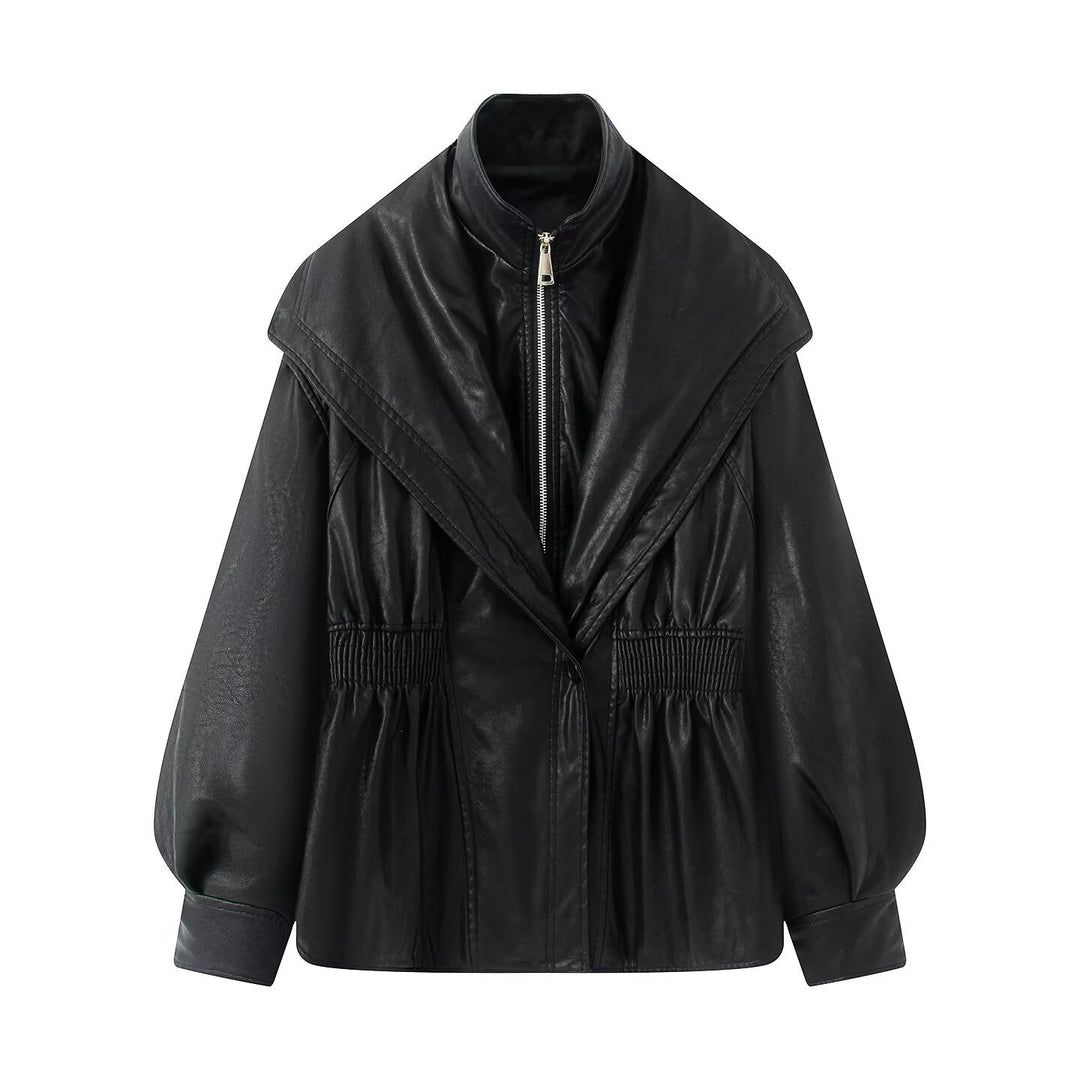 Damen elegante Bikerjacke mit lässigem Schnitt und voluminösen Ärmeln EB