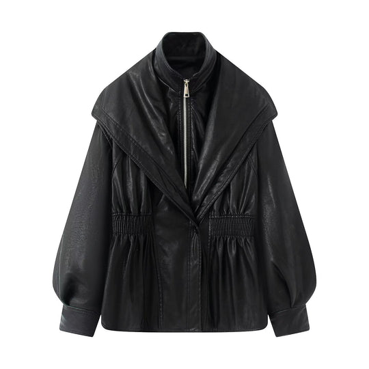 Damen elegante Bikerjacke mit lässigem Schnitt und voluminösen Ärmeln EB