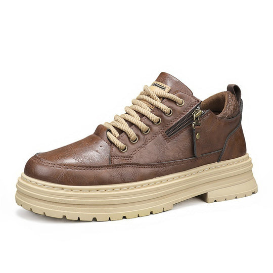 Herren robuste Lederoptik Plateau-Sneaker mit seitlichem Reißverschluss, gepolstertem Knöchelkragen und griffiger Wellenlaufsohle EB