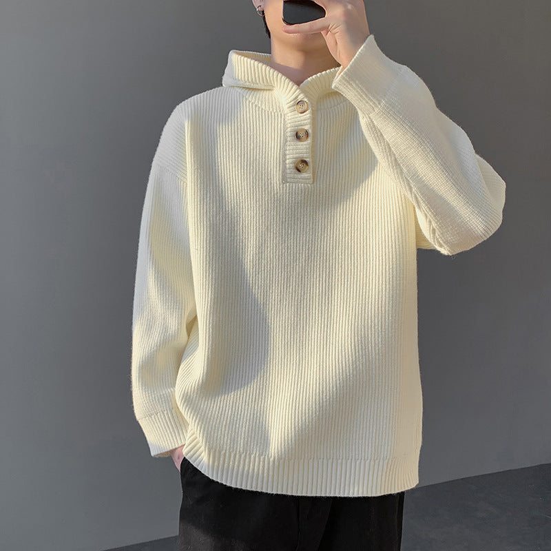 Herren Strickpullover mit Knopfleiste und Kapuze EB