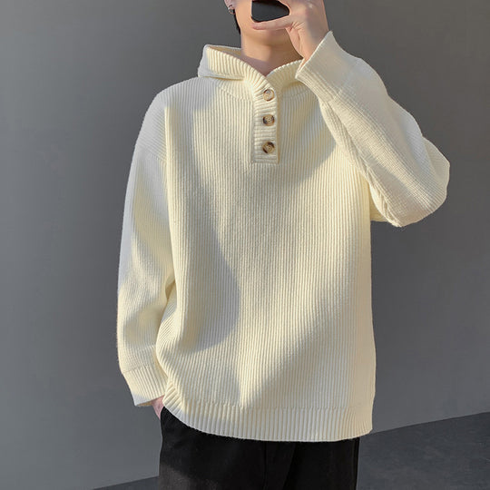 Herren Strickpullover mit Knopfleiste und Kapuze EB