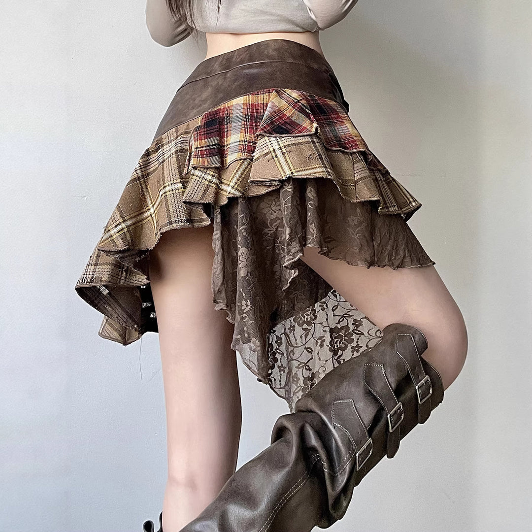 Damen Modischer Wickelrock mit asymmetrischem Schnitt und lässigen Rüschendetails EB