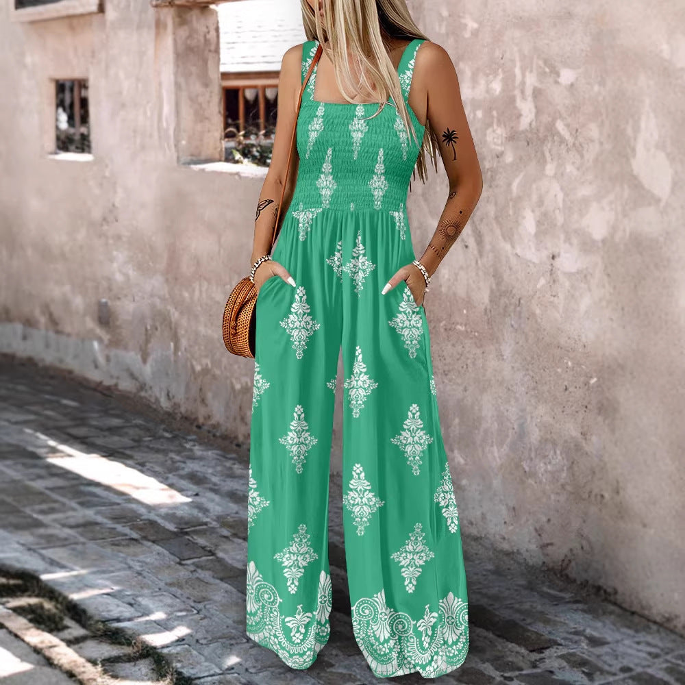 Damen Weitbeiniger Jumpsuit mit elastischem Oberteil und praktischen Taschen EB